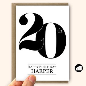 Carte de 20 ans pour lui ou elle Carte d'anniversaire minimale de 20 ans personnalisée pour son fils et sa fille Grandes options de carte et de message