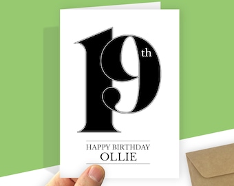 Personalised Minimalist 19th Birthday Card for Son, Daughter, or Friend - Custom Message & Size Options