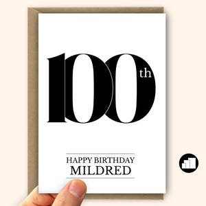 Carte 100e anniversaire minimaliste personnalisée pour lui ou elle - grand format avec message personnalisé