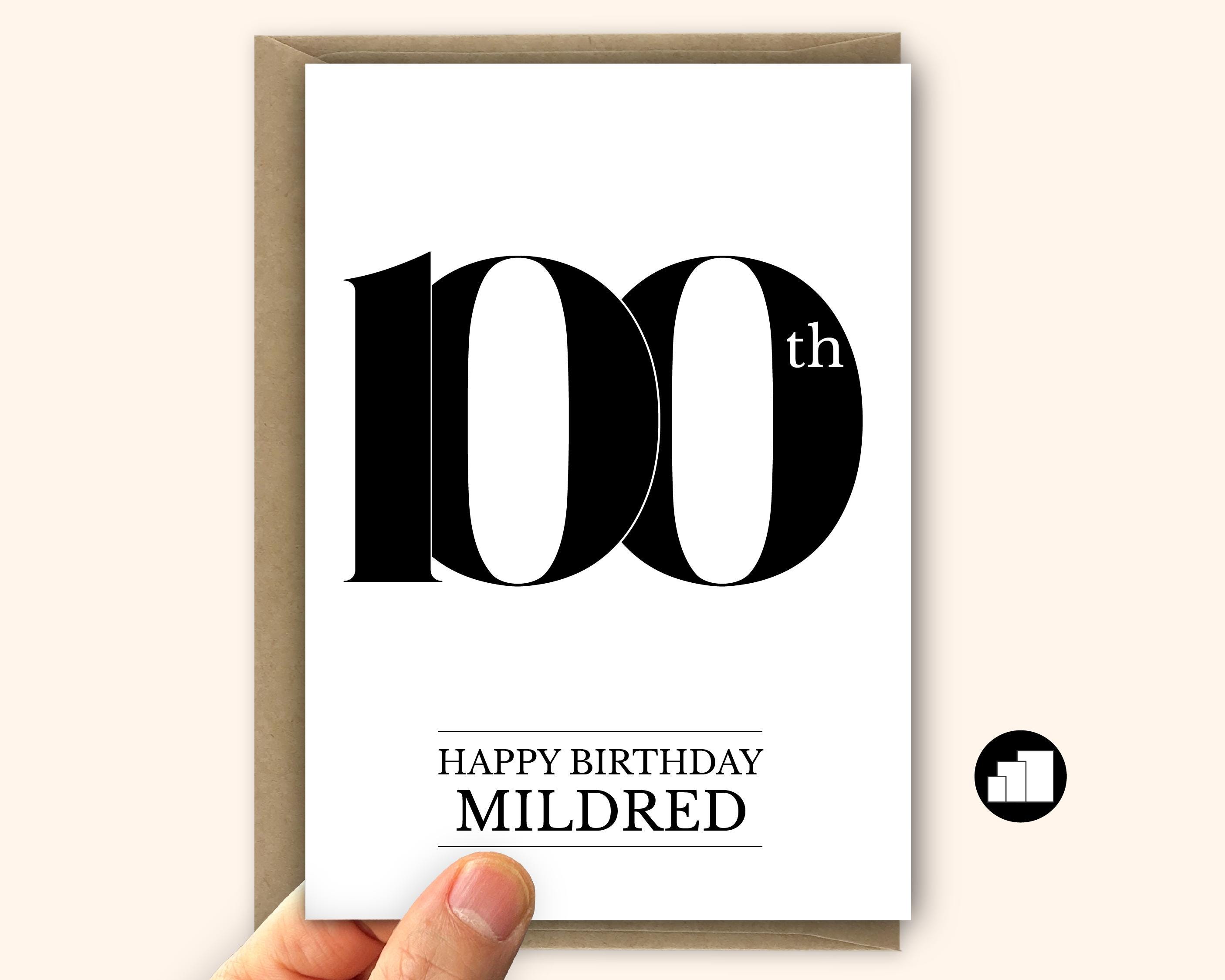 Tarjeta minimalista personalizada de 100 cumpleaños para él o ella (formato grande, con mensaje personalizado)