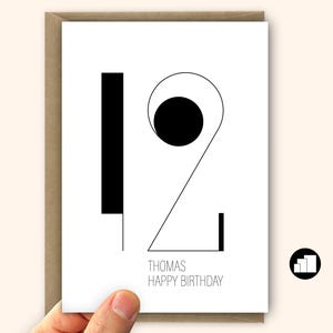 Personalisierte 12.Geburtstagskarte Minimalistische 12 Karte für Sie oder Ihn Geburtstagskarte für Tochter Sohn Große Karte & Nachrichtenoptionen