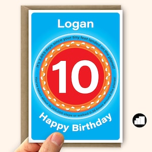 Cartão personalizado de 10º aniversário para menino para menina Estatísticas engraçadas Cartão grande de 10º aniversário para filho e filha