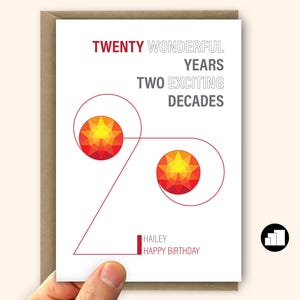 Carte personnalisée 20e anniversaire pour fils ou fille