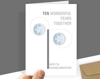 Tin 10th Anniversary Card for Husband or Wife - Large Format with Custom Message