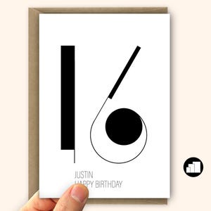 Cartão personalizado de 16º aniversário para filho e filha Cartão minimalista para ela ou ele Cartão de 16º aniversário para ela ou ele Opções de cartão grande e mensagem
