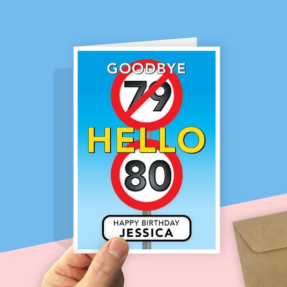 Funny 80th Birthday Card, Speed Limit Sign, Personalised