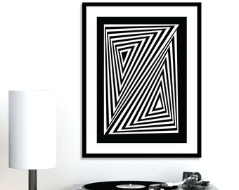 Zed Optical Illusion print, modern geometric art, black and white art poster, wall art, contemporary home decor