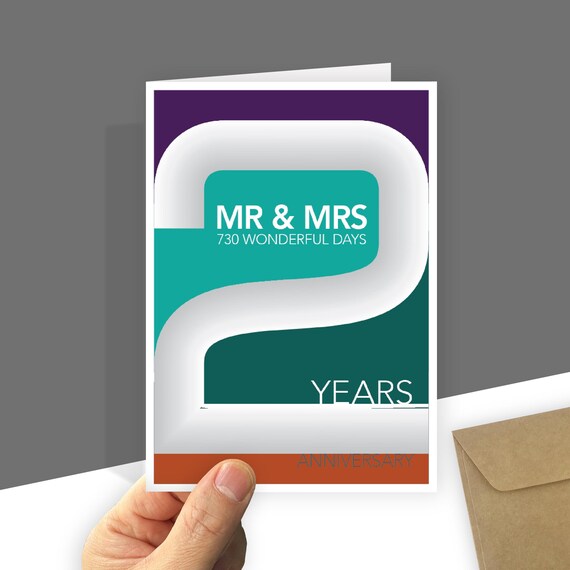 2nd Anniversary Card: Mr & Mrs, 730 Days (Personalised)