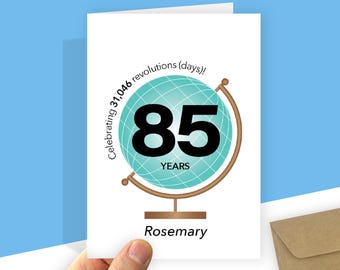 Fun 85th Birthday Card | Personalised | Unique Globe Theme