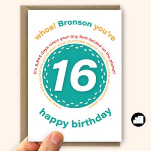 Grappige 16e verjaardagskaart voor jongen voor meisje Unieke gepersonaliseerde 16e verjaardagskaart voor zoon, dochter, broer, zus of vriend Grote kaartoptie