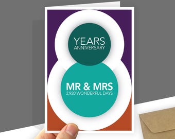 8th Anniversary Card: Infographic Design, Mr & Mrs, Keepsake