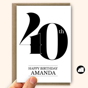 Biglietto di auguri minimalista personalizzato per il 40° compleanno per lui o per lei - Grande formato con messaggio personalizzato