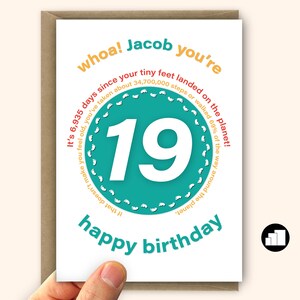 Carte d'anniversaire 19 ans amusante pour garçon pour fille Carte personnalisée unique de 19 voeux d'anniversaire pour lui, sa fille Option grande carte