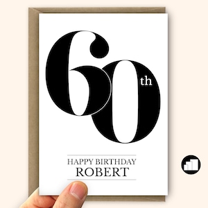 Carte d'anniversaire minimaliste personnalisée pour son 60e anniversaire, grand format avec message personnalisé
