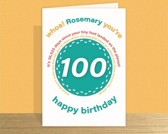 Personalised 100th Birthday Card for her or him Funny statistics Large 100 birthday wishes card for mum dad grandma granddad