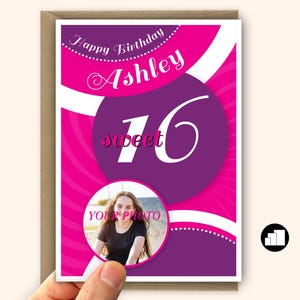 Sweet 16 verjaardagskaart voor meisje Foto gepersonaliseerde 16e verjaardagskaart voor dochter kleindochter nichtje Grote kaart berichtopties