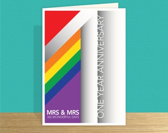 Lesbian 1st anniversary card 365 days one year Gay first wedding anniversary Message and large card options