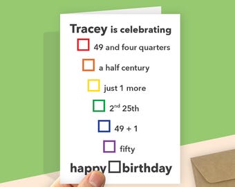Funny 50th Birthday Card for Him or Her - Personalised Name