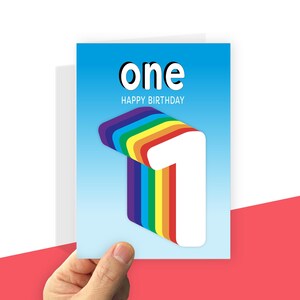 Printable 1st Birthday Card for boy or girl, Rainbow One, Digital file