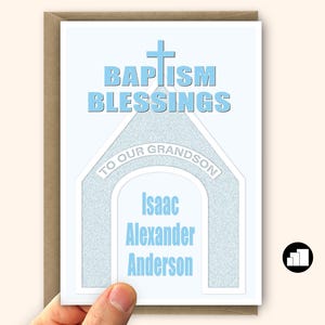 Cartão de batismo personalizado Cartão de nomeação de neto e filho Cartão de batismo personalizado para afilhado para menino Opções de cartão grande e mensagem