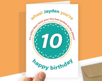 Personalised 10th Birthday Card Boy Girl Funny Statistics Son Daughter Grandson Custom