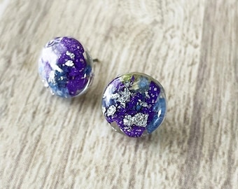 Funeral flower petal jewelry, Stud Earrings made with your flowers, round stud earrings, funeral keepsake jewelry, flower memorial studs