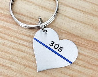 Police wife - Police Academy Graduation Gift -  Personalized Badge Number Keychain - Hand Stamped Police Wife Gift - Badge Number Heart