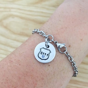 Thin blue line jewelry, police officer gifts, police wife bracelet, Badge Number bracelet, Hand stamped bracelet, Police Girlfriend Gift