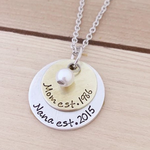 Mom Grandma Necklace - Mom Grandma Jewelry - Pregnancy announcement for Mom Grandma - Hand stamped Necklace - Mothers Day Gift for Mom -