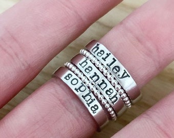 Stacking name rings - Mothers Day Gift for mom - personalized stack rings - sterling silver bead ring - mothers name rings - stacked rings