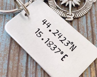 Coordinates keychain with compass, Long Distance relationship personalized gift for her, Custom Coordinates Keychain gps Custom keychain