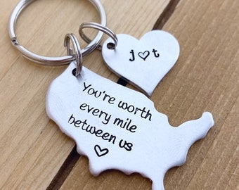 Long distance relationship gift boyfriend gift girlfriend gift hand stamped gift keychain personalized keychain anniversary gift