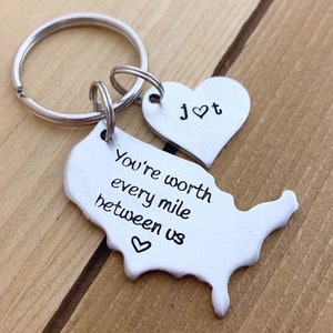 Long distance relationship gift boyfriend gift girlfriend gift hand stamped gift keychain personalized keychain anniversary gift