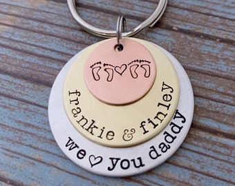 Twin Dad Gift, Christmas Gift, Fathers Day Gift for Dad, New Dad Keychain, First Fathers Day Gift, Hand stamped Keychain, Personalized Gift