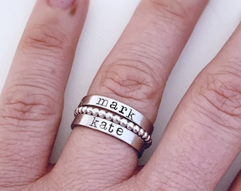 Stacking name rings - Mothers Day Gift for mom - personalized stack rings - sterling silver bead ring - mothers name rings - stacked rings