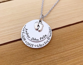 City Birthdate Year Gift for New Mommy Personalized Postmark Charm Necklace State Time