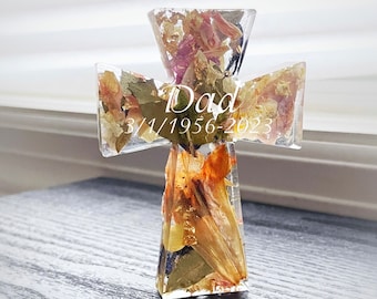 Funeral flower keepsake, Memorial Standing petals Display, cross figurine, Wedding flower cross, Flower cross, Dried flower cross, in memory