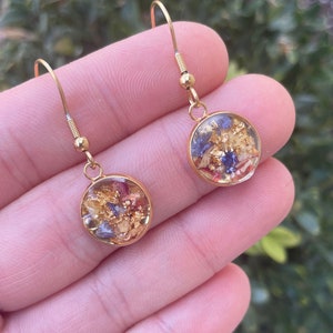 Real Flower Earrings, Wedding Flower Earrings, Funeral flowers jewelry, memorial jewelry, flower preservation, wedding bouquet keepsake