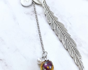 Dried Flower Bookmark: Funeral Keepsake with Initial