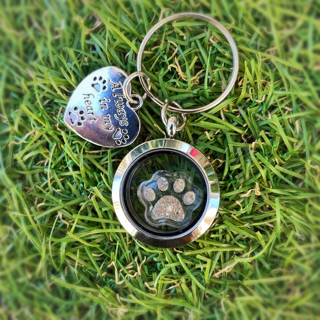 Pet Paw Print Cremation Ash Locket Keychain, Memorial Locket Keychain ...