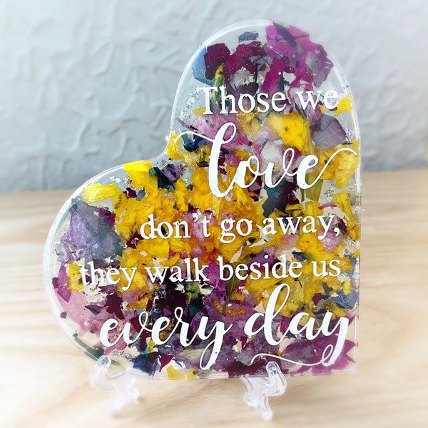 Heart plaque with your Funeral flowers, dried Flower Petals keepsake, funeral flowers keepsakes, Memorial Service flowers, Casket Flowers