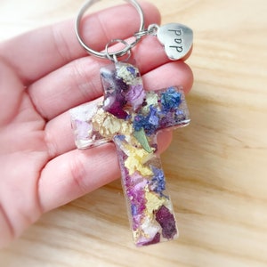Funeral Keepsake Cross, Memorial Flower preservation, Dried petals Cross, cross keychain, religious memorial keepsake, casket spray jewelry