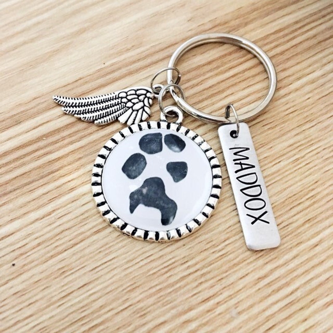 Dog Paw Print Keychain Personalized Name, Custom Dog Paw Print Jewelry