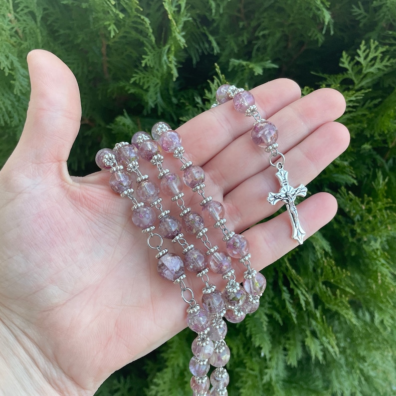Rosary Beads Funeral Flower Keepsake Ornament With Dried Etsy