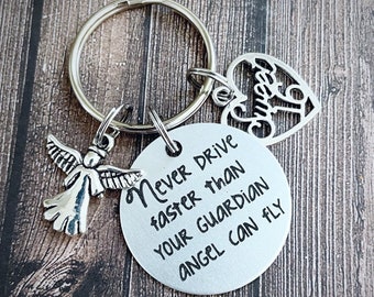 Sweet 16 keychain for first time driver never drive faster than your guardian Angel can fly, teen girl keychain, Sweet 16 gift, keychain