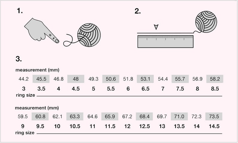 May include: A chart showing how to measure yarn for knitting needles. The chart shows the measurement in millimeters and the corresponding needle size in US sizes.