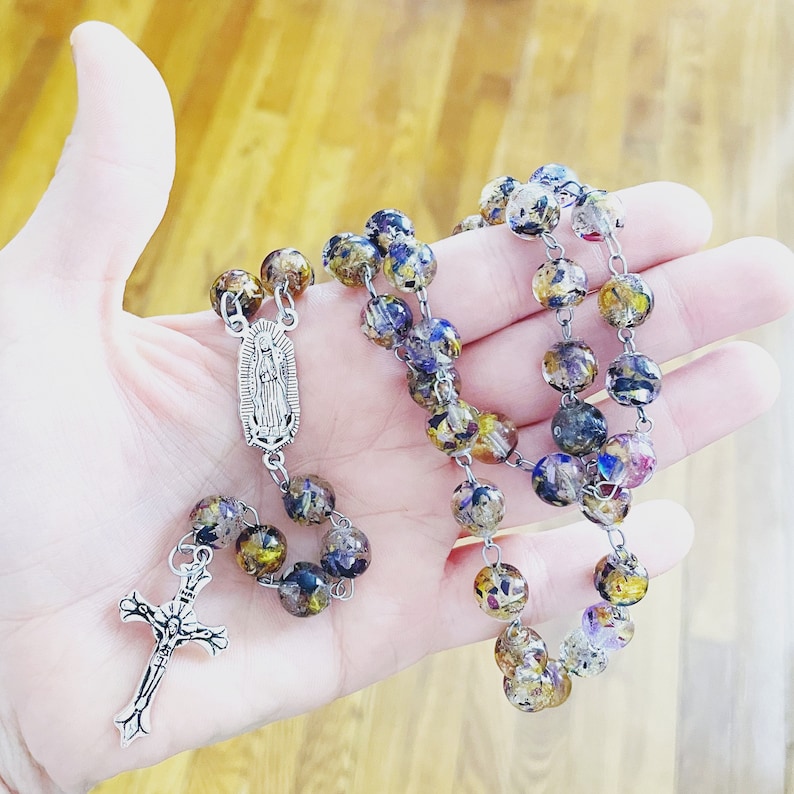 Rosary Beads Funeral Flower Keepsake Ornament With Dried Etsy