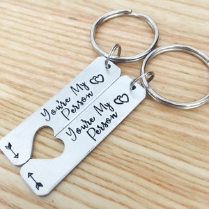 Valentines day gift for husband wife girlfriend boyfriend Hand Stamped couples matching keychain set