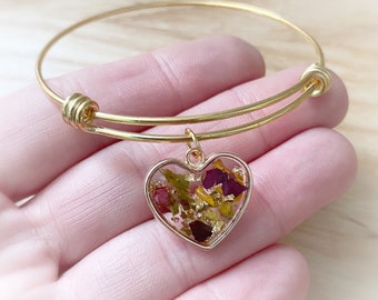 Dried flower jewelry, custom made bracelet with your flower petals, funeral flowers jewelry, Memorial bracelet, sympathy gift for loss,