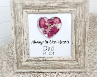 Memorial frame with your dried flower petals, flower heart Shadowbox, funeral casket spray Keepsake, Memory Gift, Funeral Flower keepsake